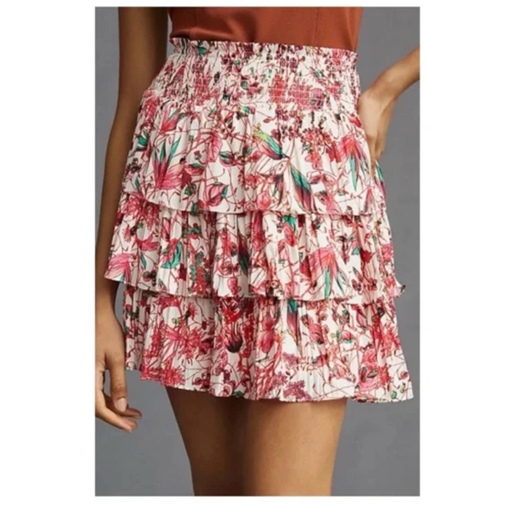 Anthropologie Floral Ruffled Tired Skirt New